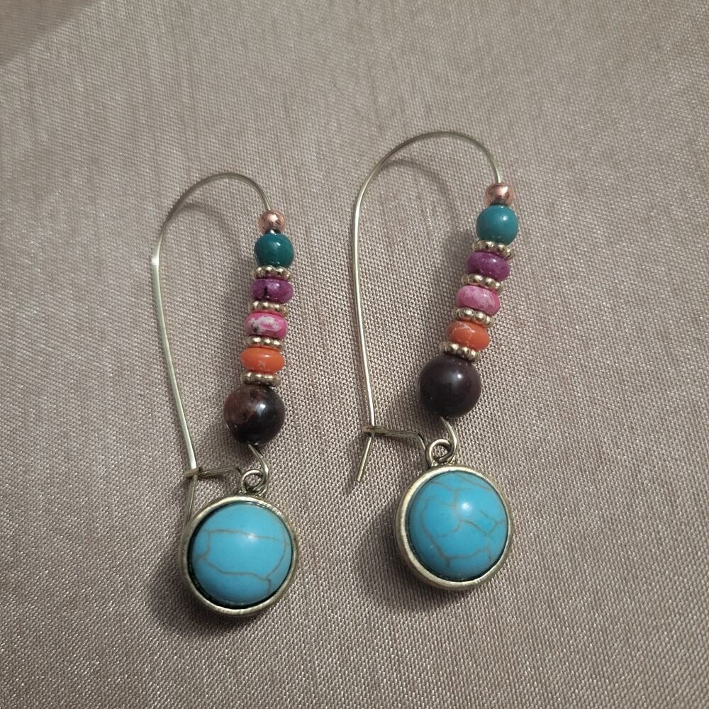 Boho synthetic turquoise colorful beaded hook earrings